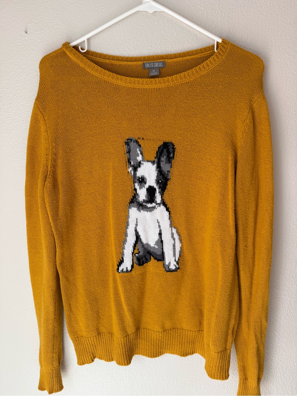 Falls Creek Mustard Yellow Sweater with Dog Intarsia